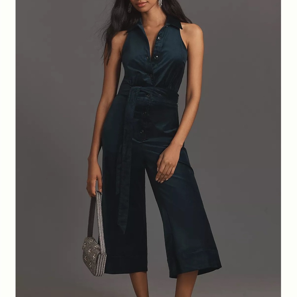 Maeve Anthropologie velvet  Sleeveless Jumpsuit